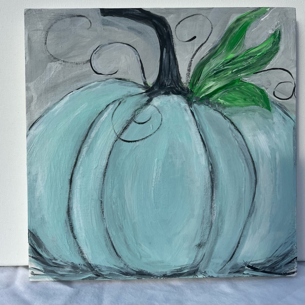 Original Acrylic Painting 8x8 Fall Pumpkin Art